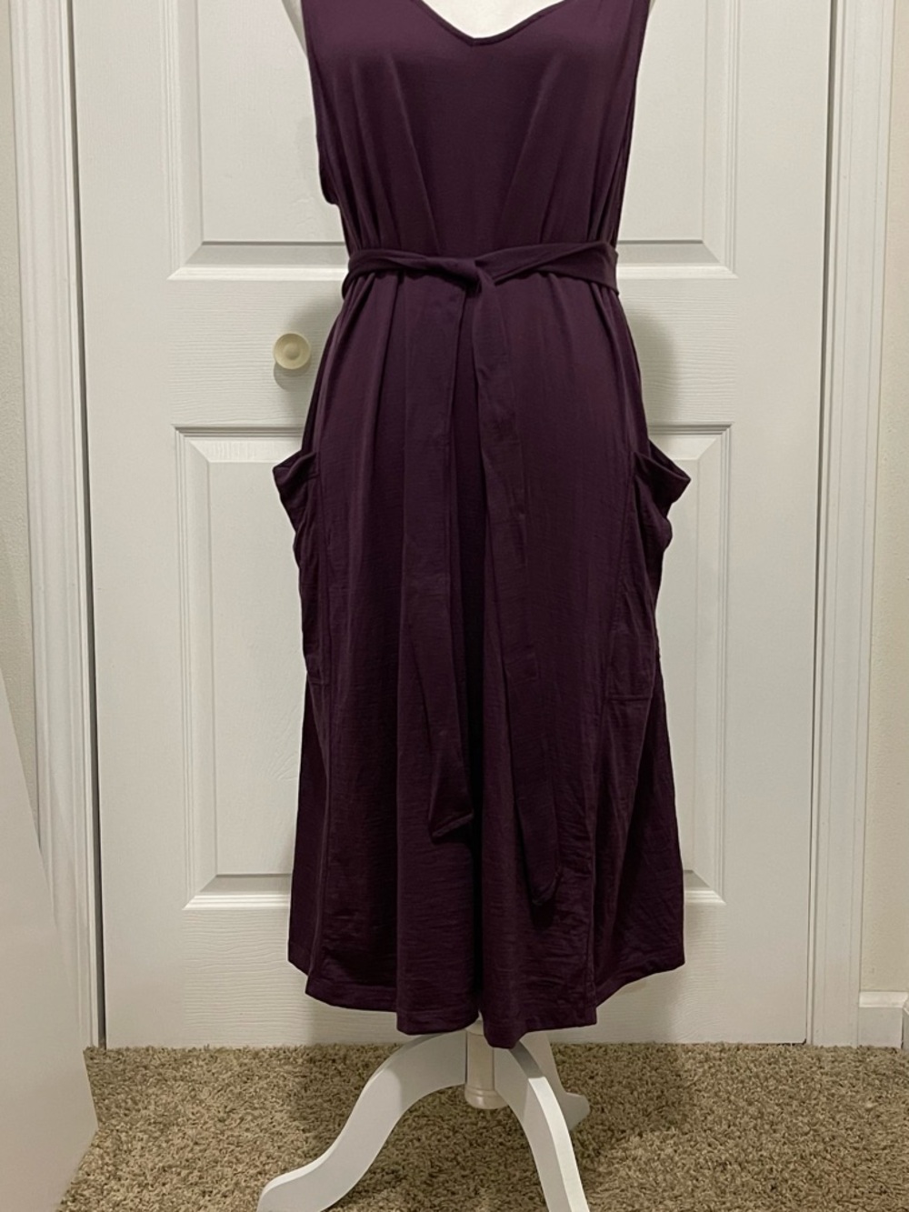 Reversible Summer Midi Dress with Waist Tie in marionberry - Picture 2 of 11